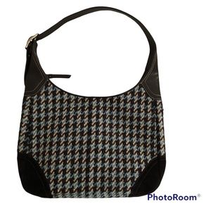 Coach houndstooth, tweed, leather, wool, purse, bag EUC